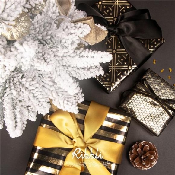Christmas Wrapping Paper Black and Gold, 3 Rolls - 17 inch x 120 inch(10ft) - Picture 6 of 7